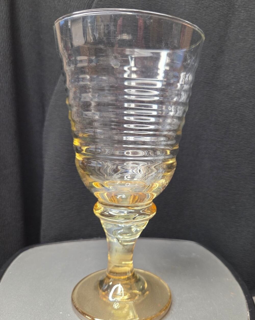 Libbey Sirrus Amber Lustre Goblet 7.5" Vintage Pressed Glass Stemware
